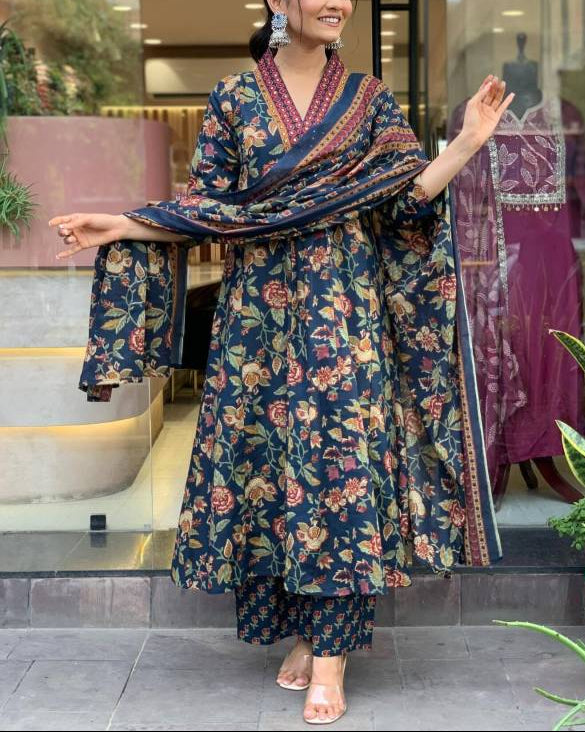 Women Cotton Rayon Kurta Palazzo Dupatta Set-KYAMSTORE