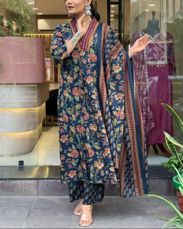 Women Cotton Rayon Kurta Palazzo Dupatta Set-KYAMSTORE