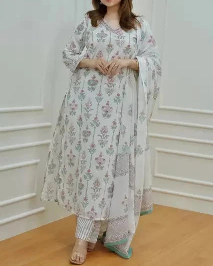 Women Viscose Rayon Kurta Pant Dupatta Set-KYAMSTORE