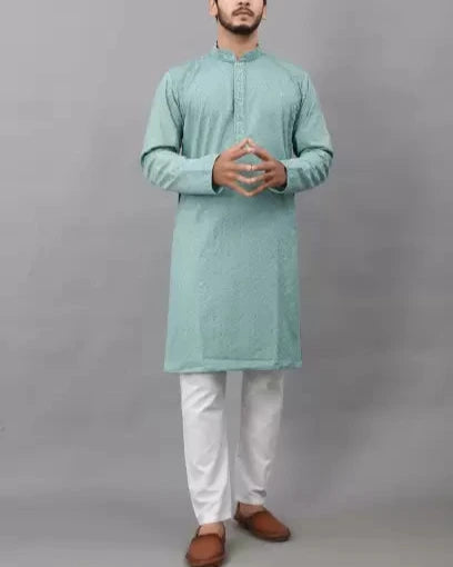 Men Chikan Embroidery Viscose Rayon Ethnic Dress (Color Variants)-KYAMSTORE