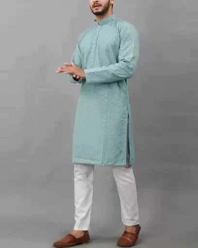 Men Chikan Embroidery Viscose Rayon Ethnic Dress (Color Variants)-KYAMSTORE