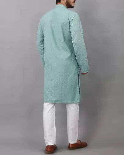 Men Chikan Embroidery Viscose Rayon Ethnic Dress (Color Variants)-KYAMSTORE