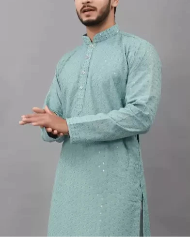 Men Chikan Embroidery Viscose Rayon Ethnic Dress (Color Variants)-KYAMSTORE