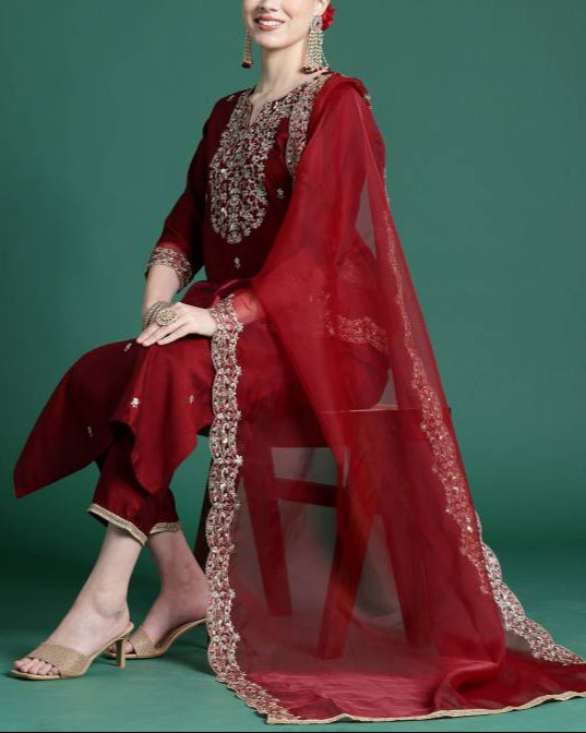 Women Viscose Rayon Kurta Pant Dupatta Set-KYAMSTORE