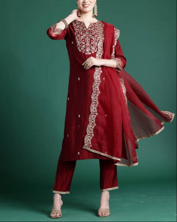 Women Viscose Rayon Kurta Pant Dupatta Set-KYAMSTORE