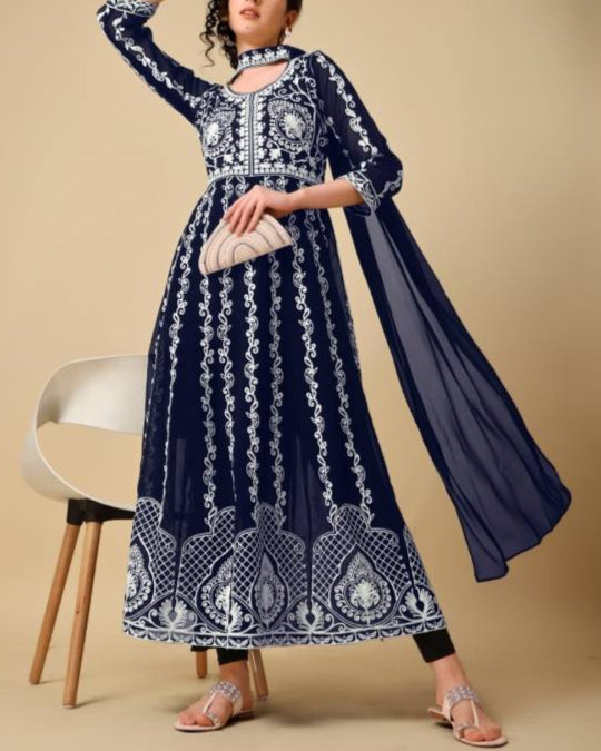Women Georgette Kurta Dupatta Set-KYAMSTORE