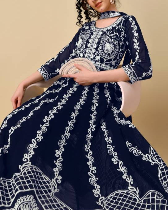 Women Georgette Kurta Dupatta Set-KYAMSTORE