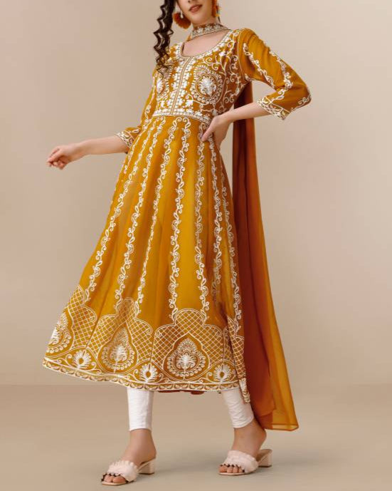 Women Georgette Kurta Dupatta Set-KYAMSTORE