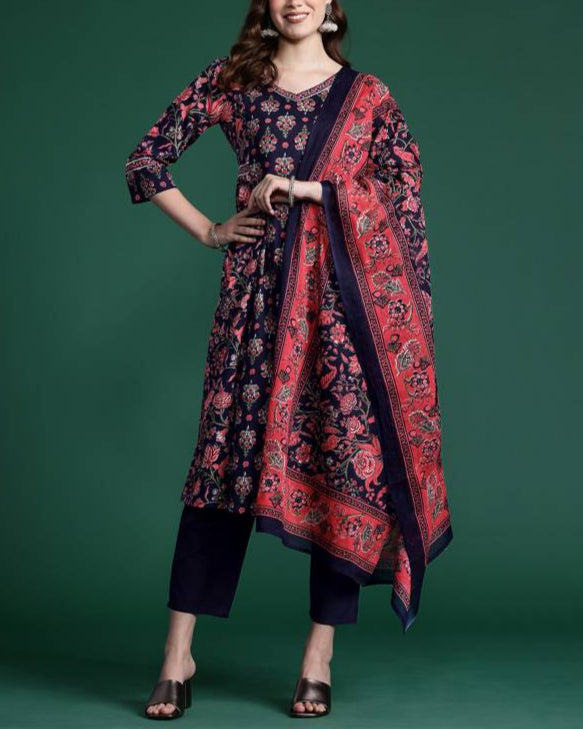 Women Pure Cotton Kurta Pant Dupatta Set-KYAMSTORE