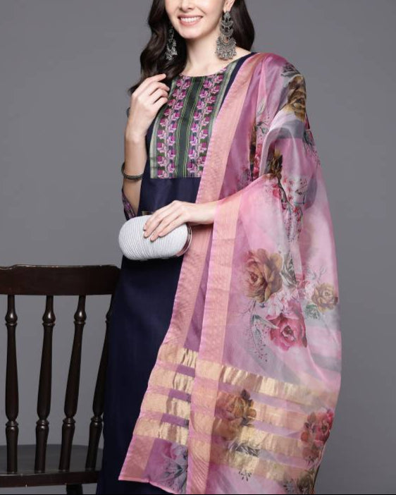 Women Cotton Blend Kurta Palazzo Dupatta Set-KYAMSTORE