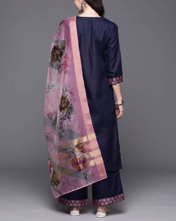Women Cotton Blend Kurta Palazzo Dupatta Set-KYAMSTORE