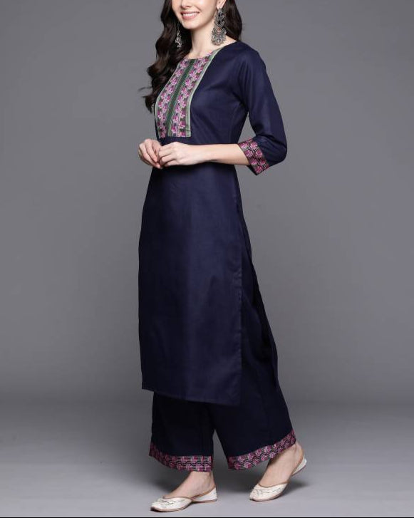 Women Cotton Blend Kurta Palazzo Dupatta Set-KYAMSTORE