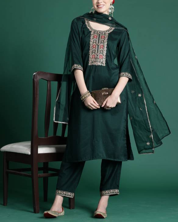 Women Silk Blend Kurta Pant Dupatta Set-KYAMSTORE