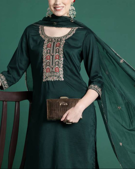 Women Silk Blend Kurta Pant Dupatta Set-KYAMSTORE