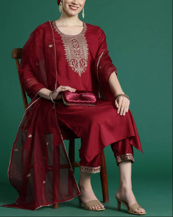 Women Silk Blend Kurta Pant Dupatta Set-KYAMSTORE