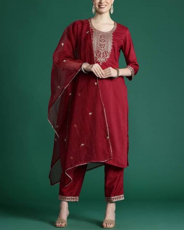 Women Silk Blend Kurta Pant Dupatta Set-KYAMSTORE