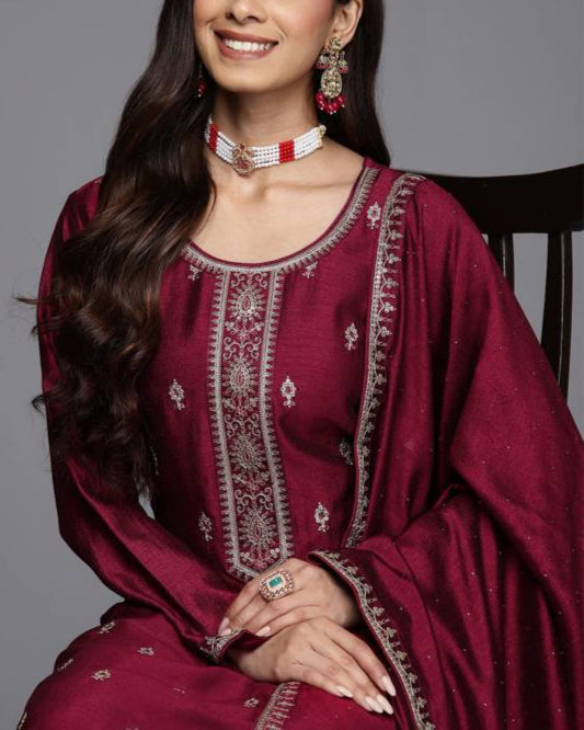 Women Silk Blend Kurta Pant Dupatta Set-KYAMSTORE
