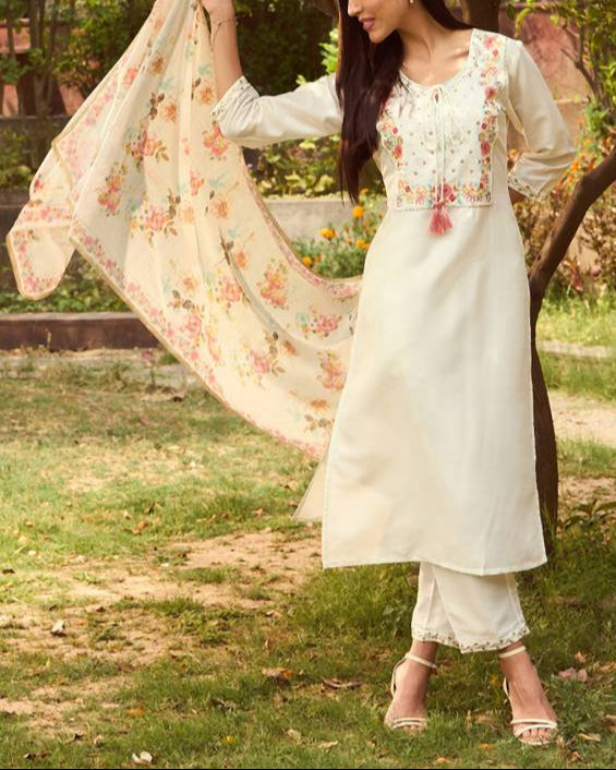 Women Silk Blend Kurta Pant Dupatta Set-KYAMSTORE