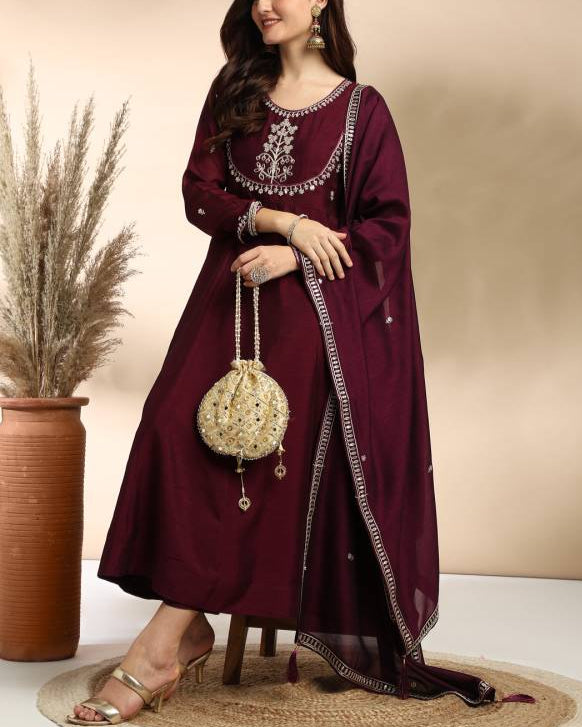 Women Silk Blend Kurta Pant Dupatta Set-KYAMSTORE
