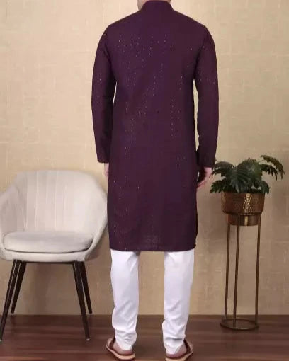 Men Paisley, Embroidered Cotton Blend Straight Kurta-KYAMSTORE