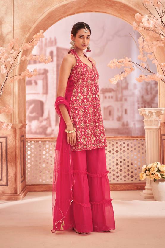 Women Georgette Kurti Sharara Dupatta Set | Delivery: 10 to 12 business days | Limited stocks available