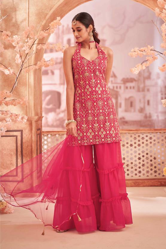 Women Georgette Kurti Sharara Dupatta Set | Delivery: 10 to 12 business days | Limited stocks available