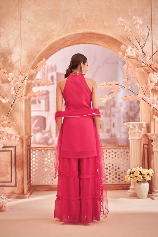 Women Georgette Kurti Sharara Dupatta Set | Delivery: 10 to 12 business days | Limited stocks available