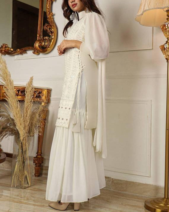 Women Georgette Kurta Sharara Set-KYAMSTORE