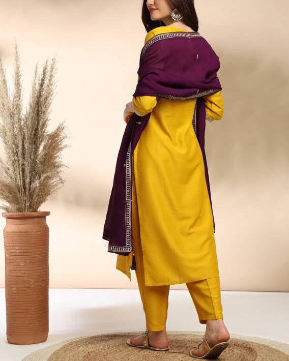 Women Silk Blend Kurta Pant Dupatta Set-KYAMSTORE