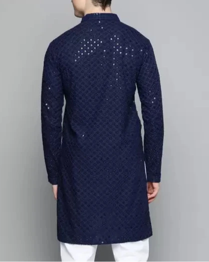 Men Chikan Embroidery Viscose Rayon Ethnic Dress (Color Variants)-KYAMSTORE