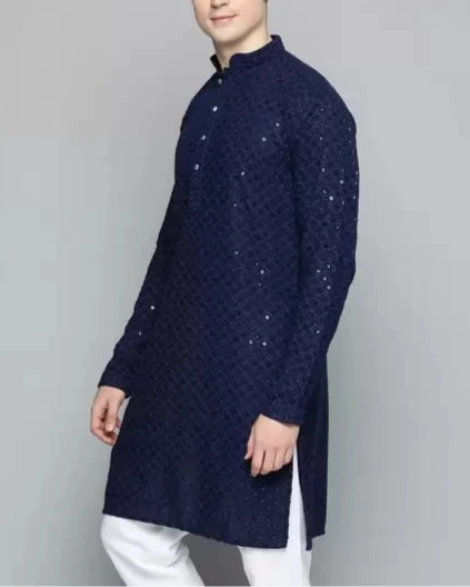 Men Chikan Embroidery Viscose Rayon Ethnic Dress (Color Variants)-KYAMSTORE