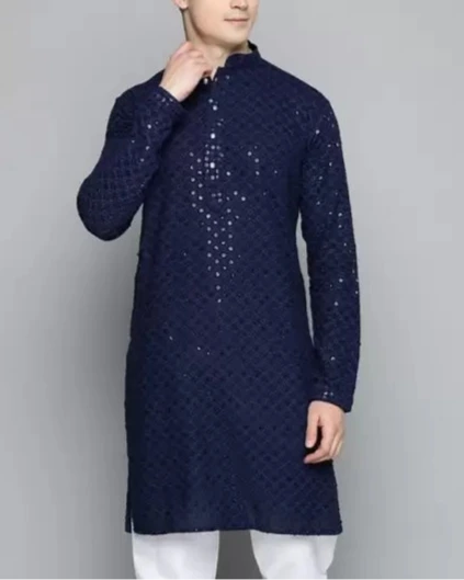Men Chikan Embroidery Viscose Rayon Ethnic Dress (Color Variants)-KYAMSTORE