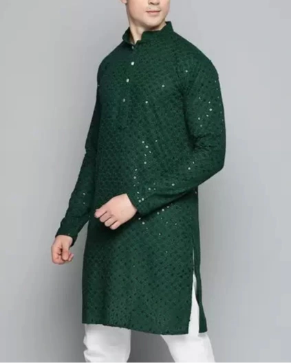 Men Chikan Embroidery Viscose Rayon Ethnic Dress (Color Variants)-KYAMSTORE