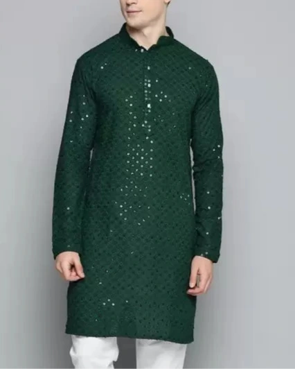 Men Chikan Embroidery Viscose Rayon Ethnic Dress (Color Variants)-KYAMSTORE