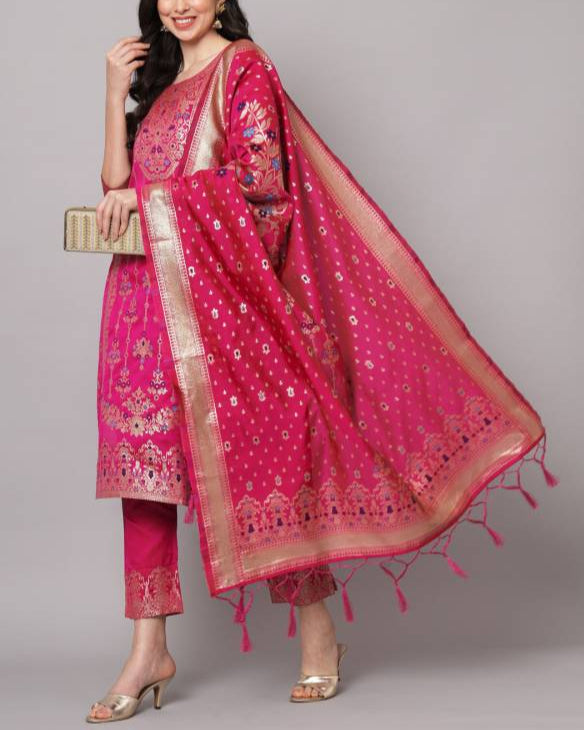 Women Cotton Silk Kurta Pant Dupatta Set-KYAMSTORE