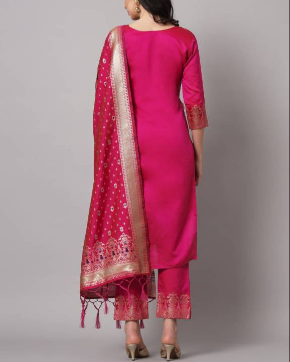 Women Cotton Silk Kurta Pant Dupatta Set-KYAMSTORE