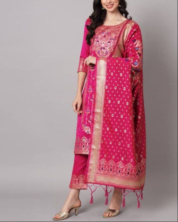 Women Cotton Silk Kurta Pant Dupatta Set-KYAMSTORE