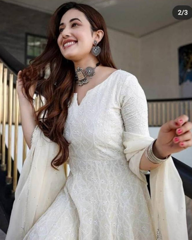 Printed Cotton Silk Stitched Anarkali Gown