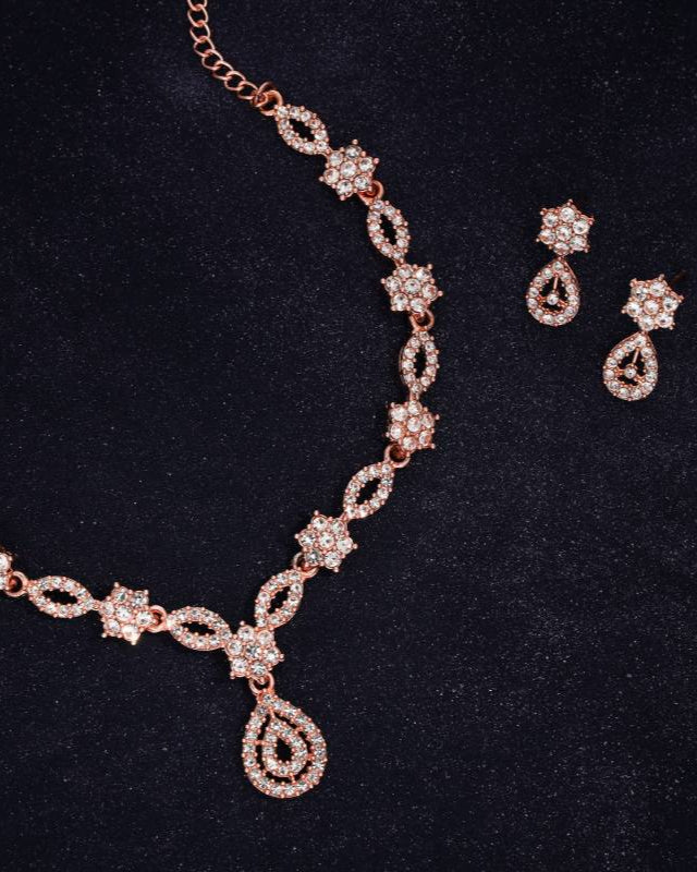 Brass Gold-plated Rose Gold, White Jewel Set (Pack of 1)-KYAMSTORE