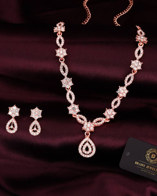 Brass Gold-plated Rose Gold, White Jewel Set (Pack of 1)-KYAMSTORE