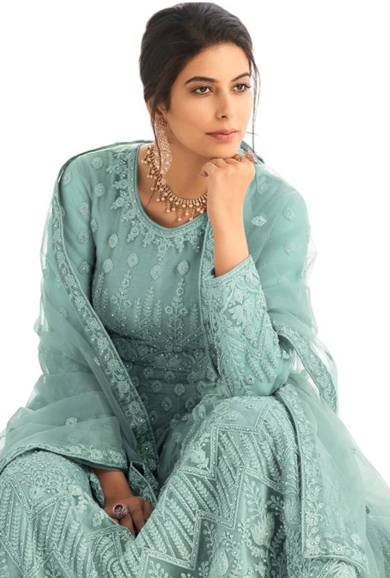Embroidered Net Semi Stitched Flared/A-line Gown
