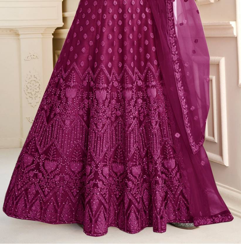 Embroidered Net Semi Stitched Flared/A-line Gown