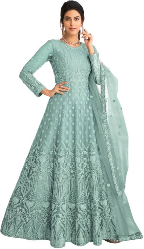 Embroidered Net Semi Stitched Flared/A-line Gown