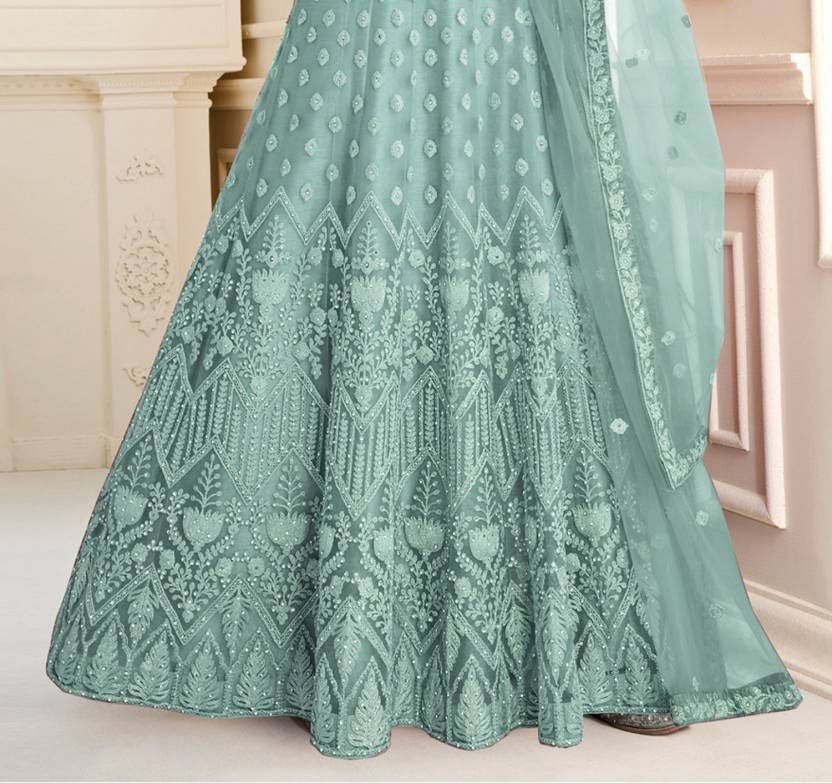 Embroidered Net Semi Stitched Flared/A-line Gown