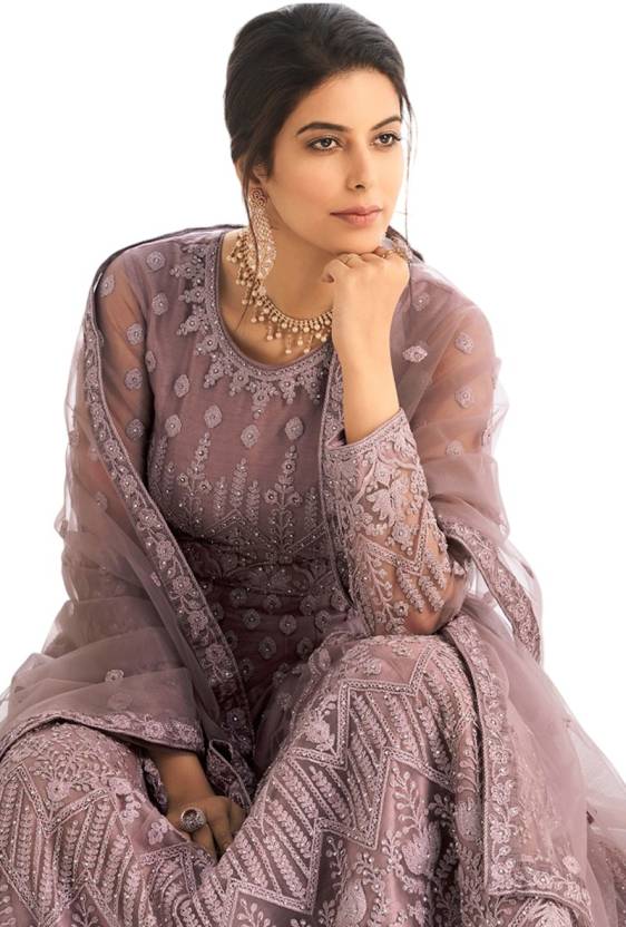 Embroidered Net Semi Stitched Flared/A-line Gown