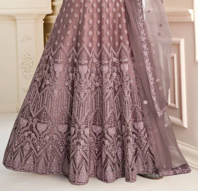 Embroidered Net Semi Stitched Flared/A-line Gown