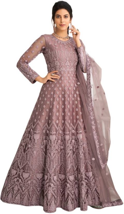 Embroidered Net Semi Stitched Flared/A-line Gown