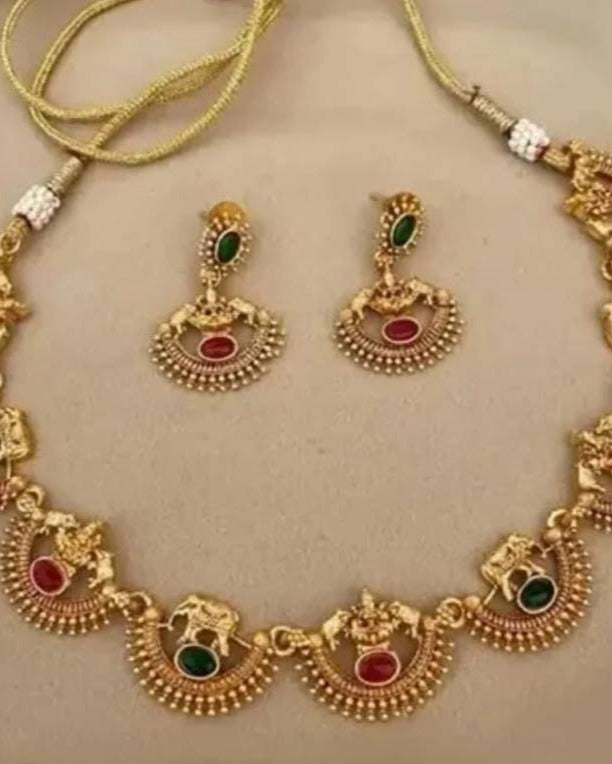Alloy Gold-plated Maroon, Green Jewel Set-KYAMSTORE
