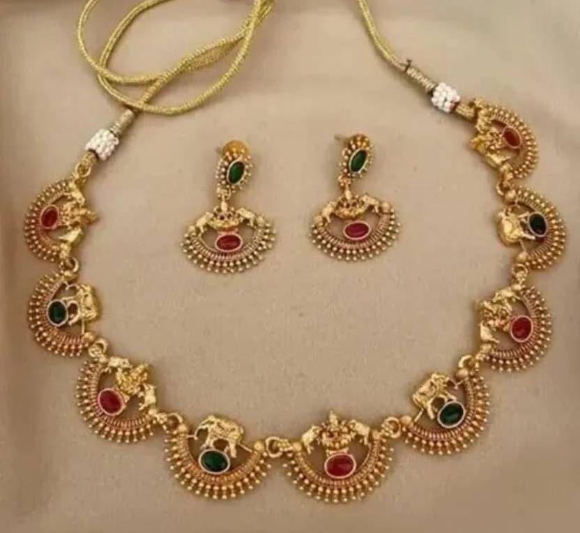 Alloy Gold-plated Maroon, Green Jewel Set-KYAMSTORE