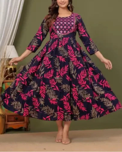 Embroidered Viscose Rayon Stitched Anarkali Gown (Color Variants)-KYAMSTORE